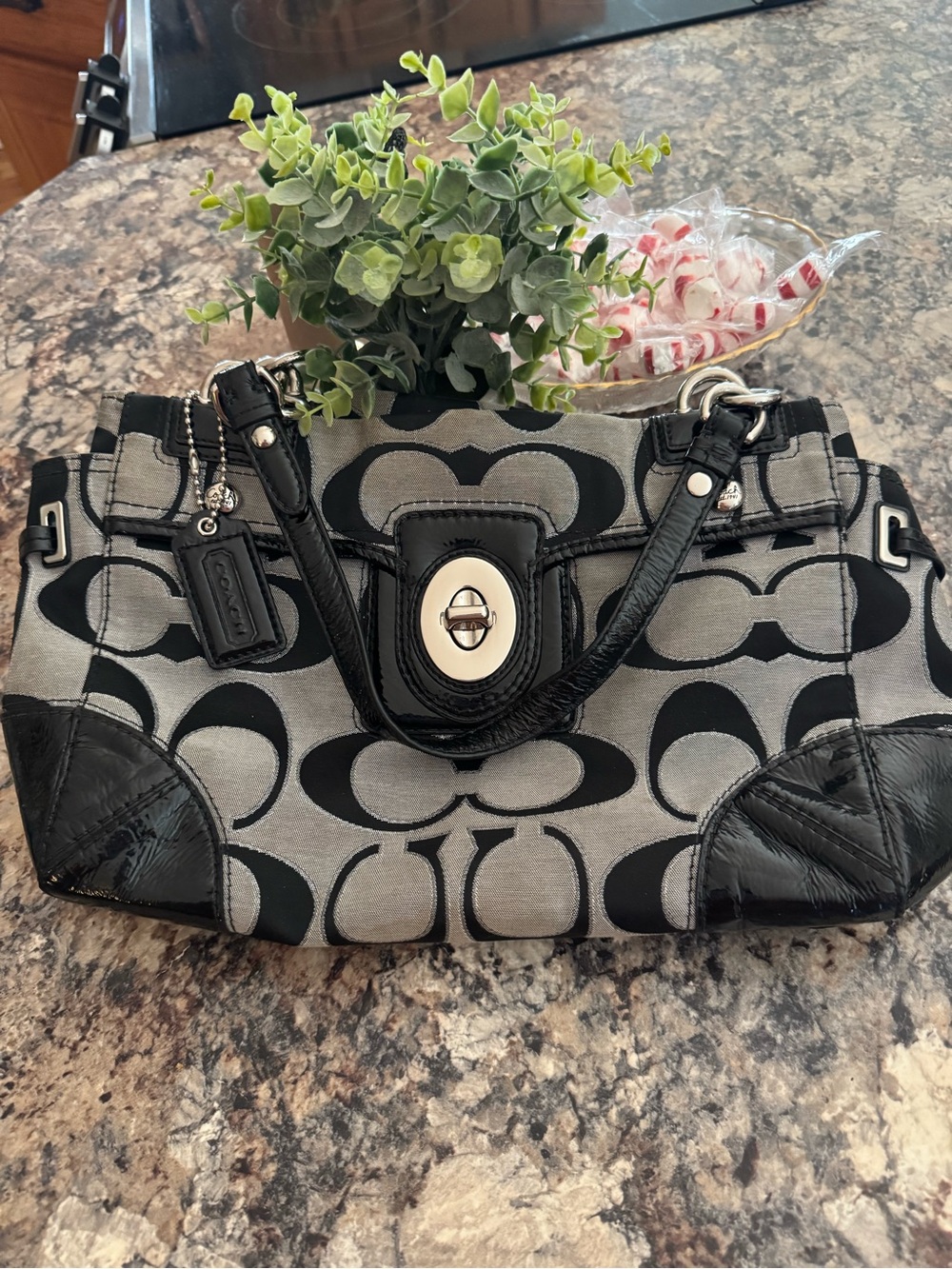 Coach Black and Gray Signature Jacquard Shoulder Satchel